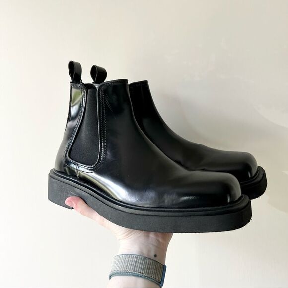 NWT Zara Men's Limited Edition Square Toe Leather Chelsea Boots in Black - Picture 6 of 12